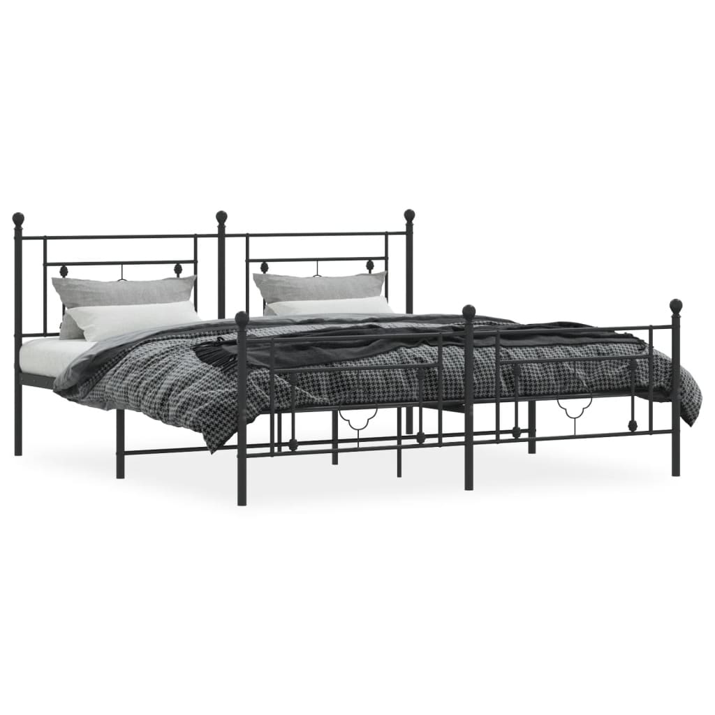 Metal Bed Frame without Mattress with Footboard Black 183x213cm