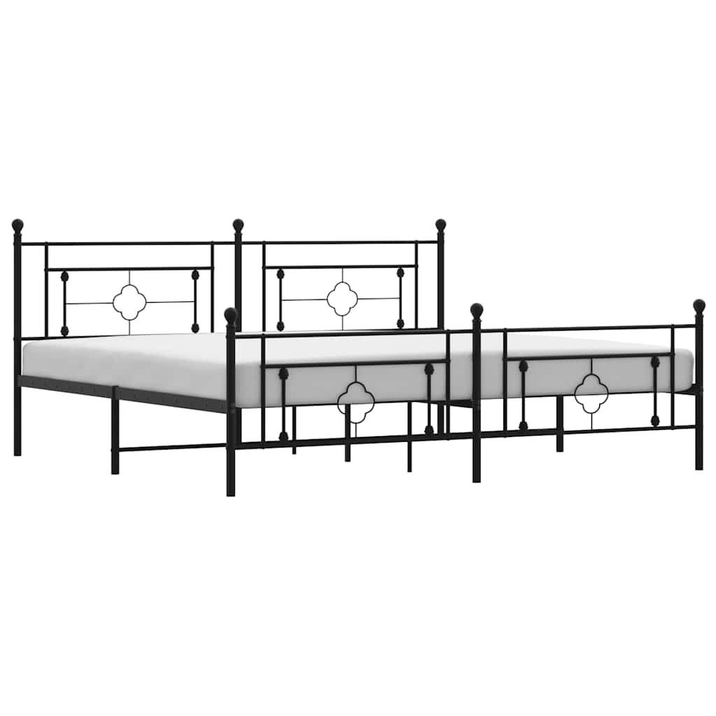 Metal Bed Frame without Mattress with Footboard Black 193x203cm