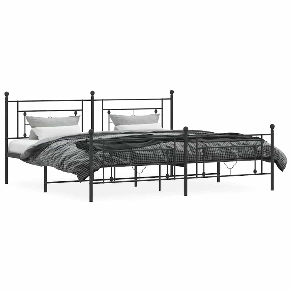 Metal Bed Frame without Mattress with Footboard Black 193x203cm