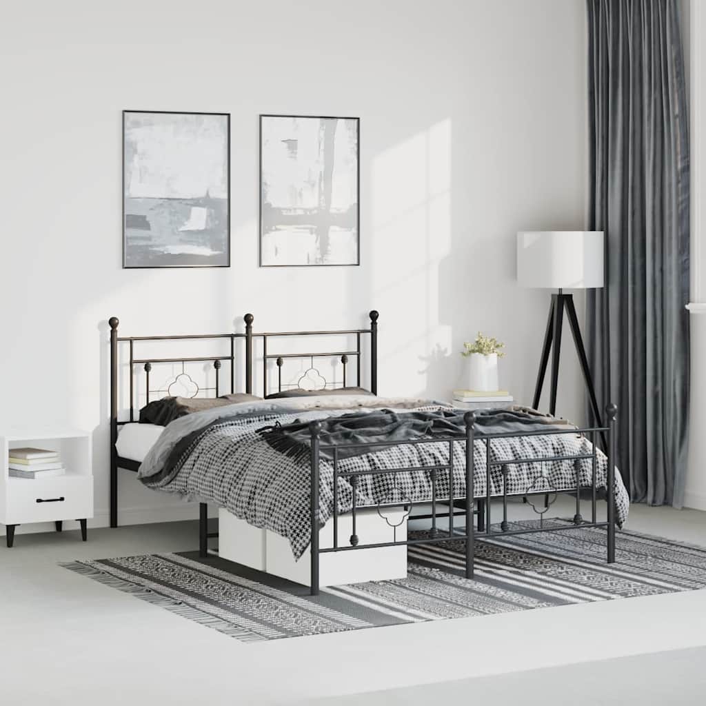 Metal Bed Frame without Mattress with Footboard Black 193x203cm