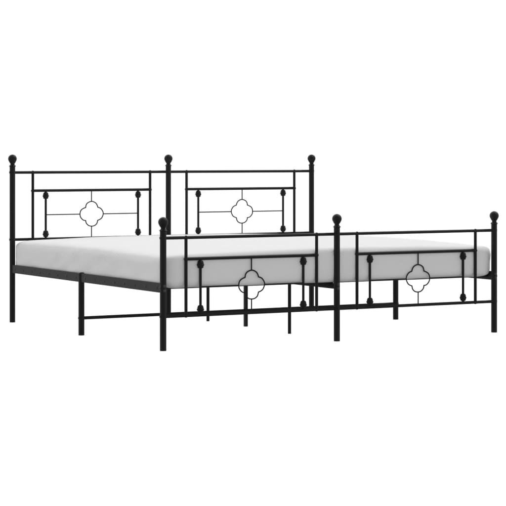 Metal Bed Frame without Mattress with Footboard Black 200x200cm