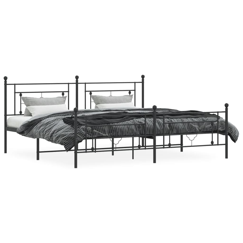 Metal Bed Frame without Mattress with Footboard Black 200x200cm