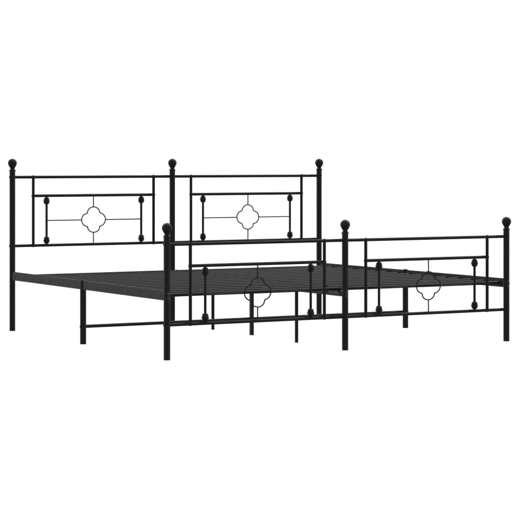 Metal Bed Frame without Mattress with Footboard Black 200x200cm