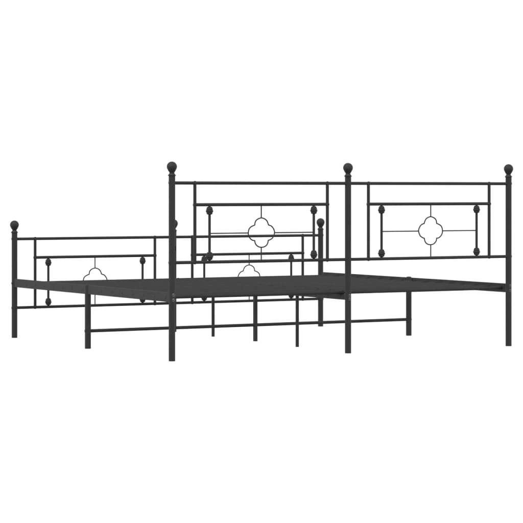 Metal Bed Frame without Mattress with Footboard Black 200x200cm