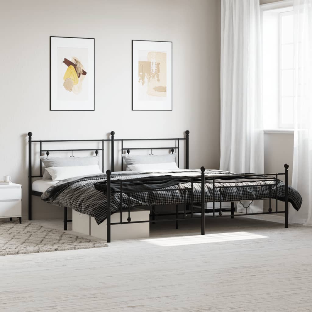 Metal Bed Frame without Mattress with Footboard Black 200x200cm