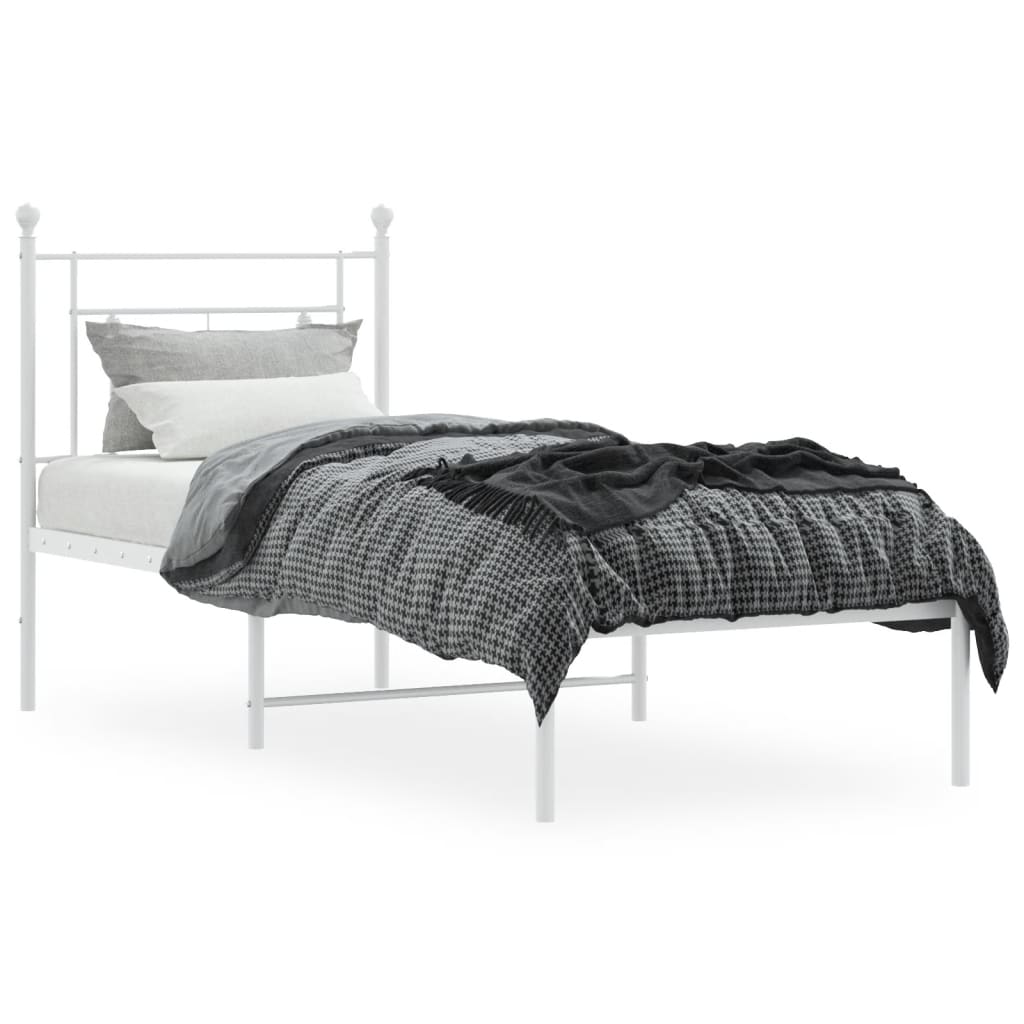Metal Bed Frame without Mattress with Headboard White 75x190cm