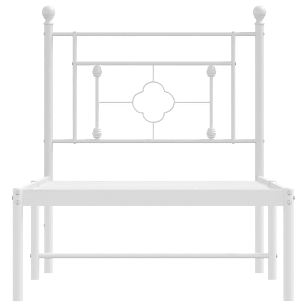 Metal Bed Frame without Mattress with Headboard White 75x190cm