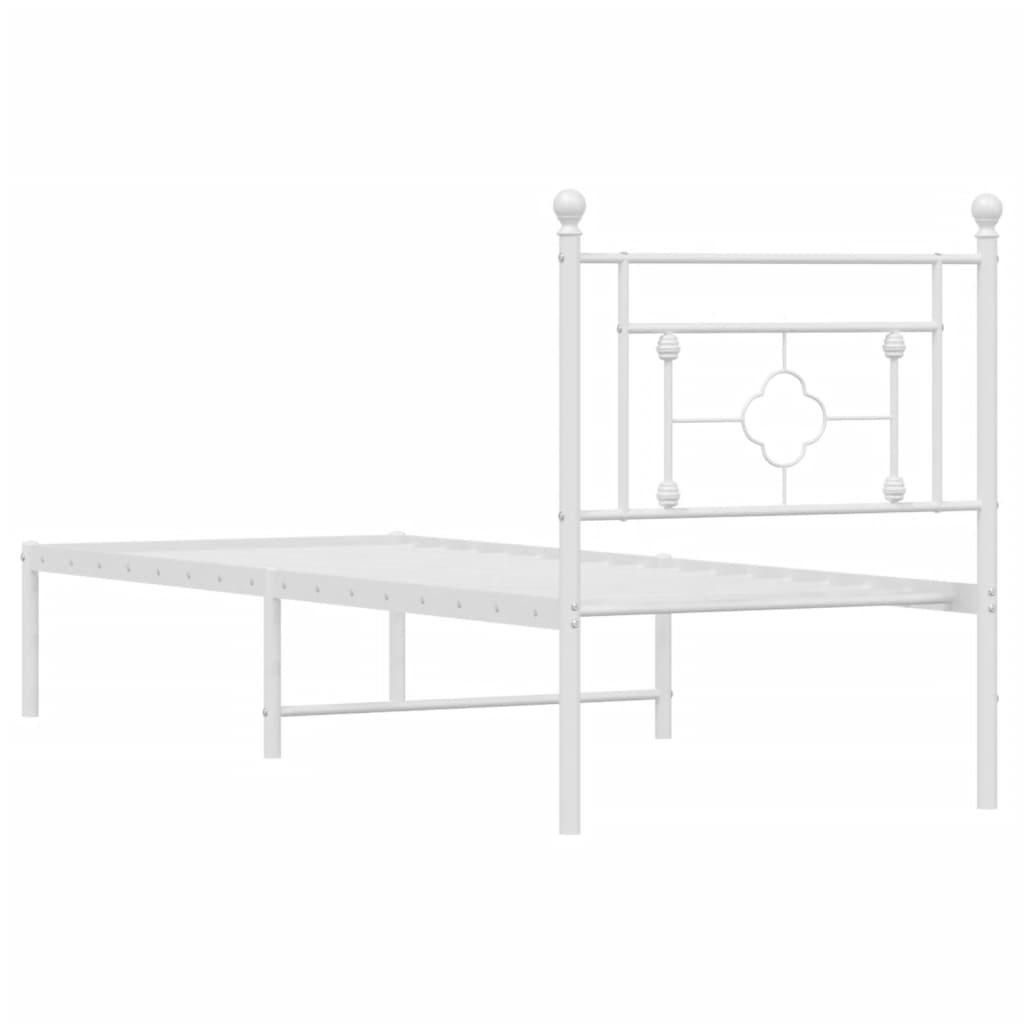 Metal Bed Frame without Mattress with Headboard White 75x190cm