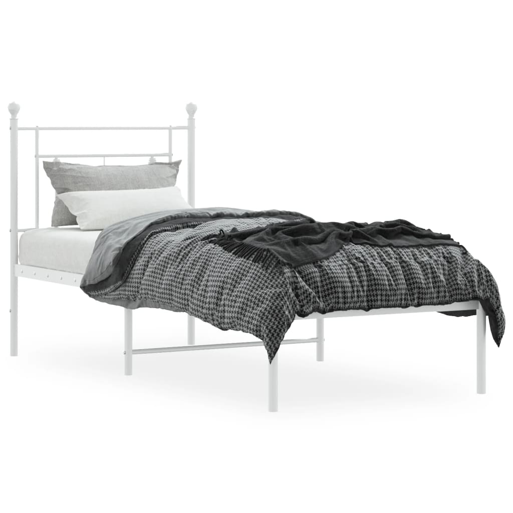 Metal Bed Frame without Mattress with Headboard White 80x200cm