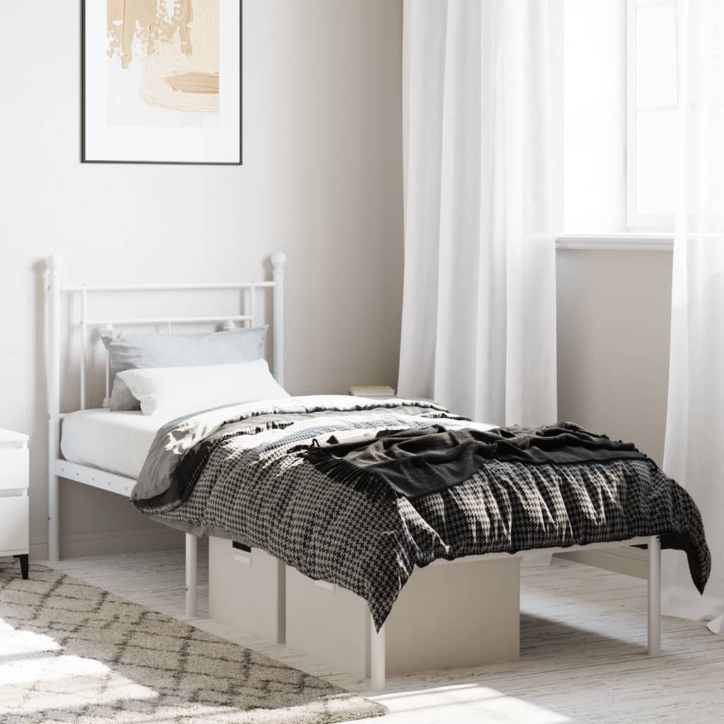 Metal Bed Frame without Mattress with Headboard White 80x200cm