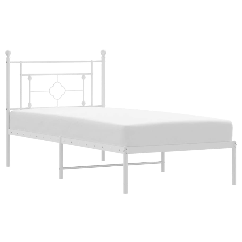 Metal Bed Frame without Mattress with Headboard White 90x190cm