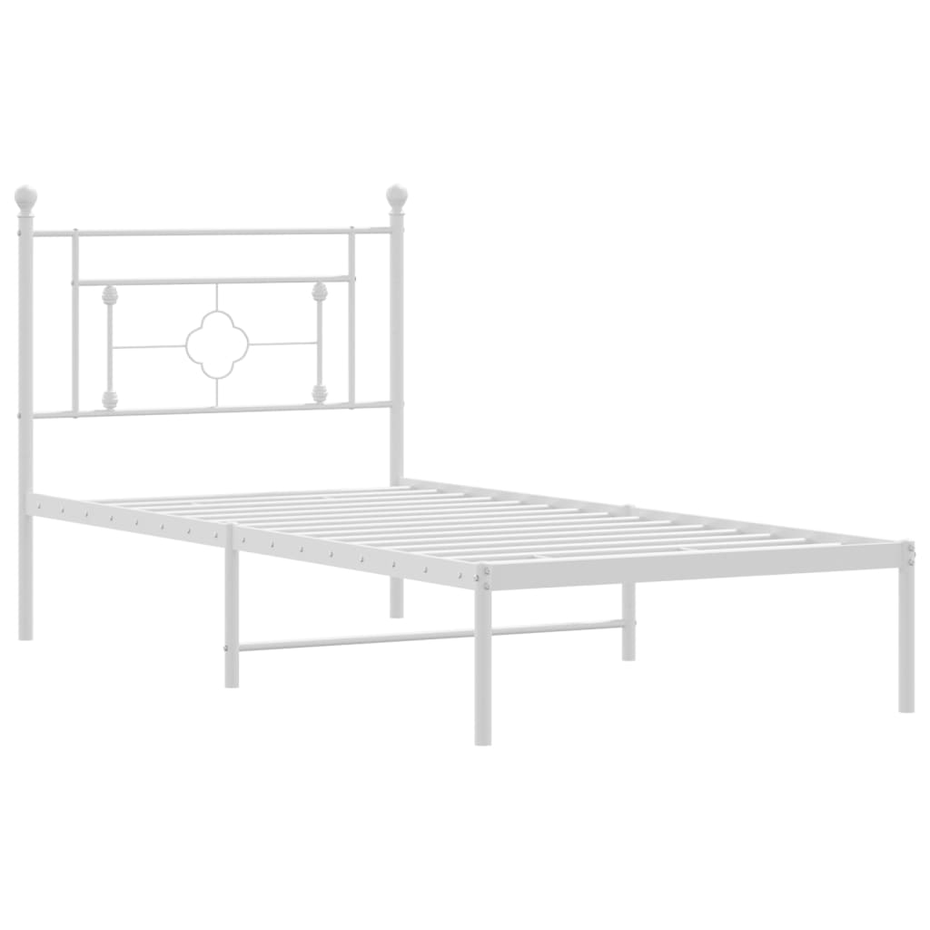 Metal Bed Frame without Mattress with Headboard White 90x190cm