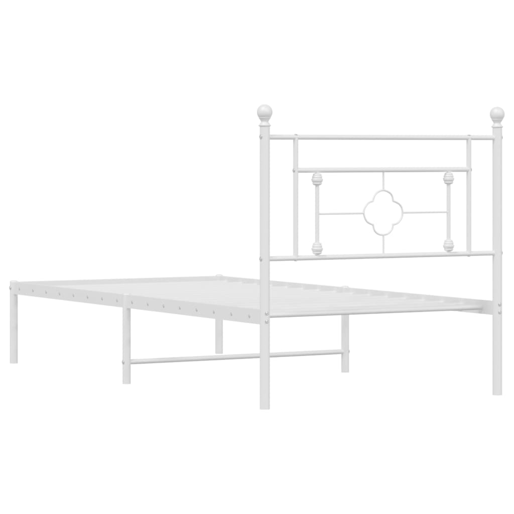 Metal Bed Frame without Mattress with Headboard White 90x190cm