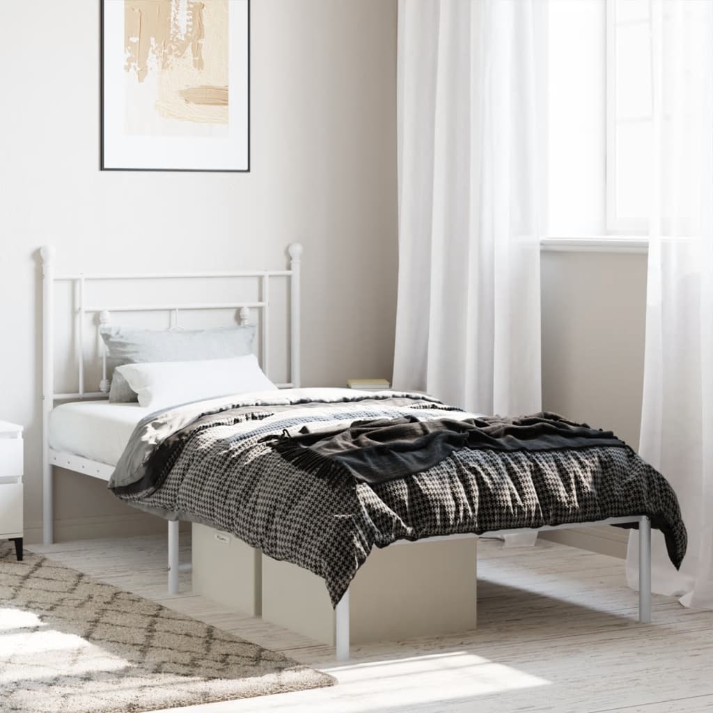 Metal Bed Frame without Mattress with Headboard White 90x190cm