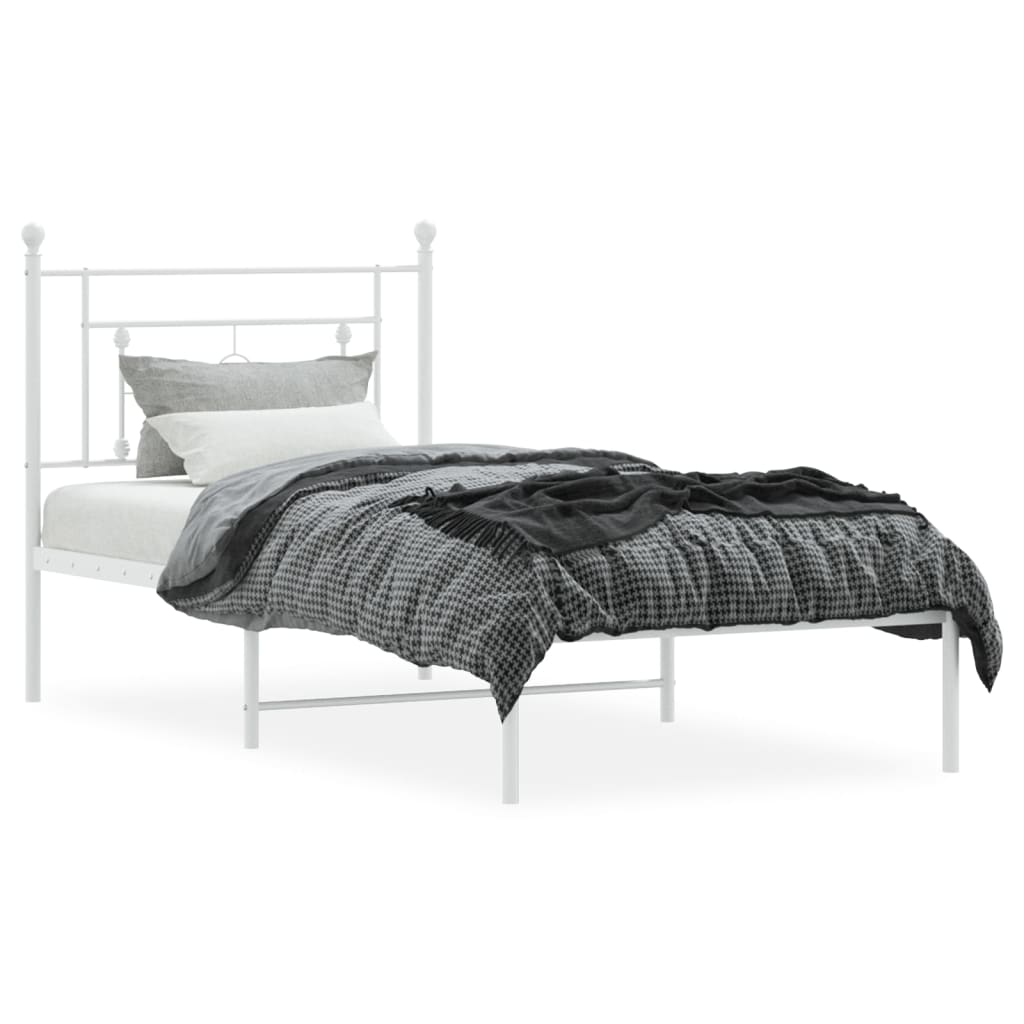 Metal Bed Frame without Mattress with Headboard White 90x200cm
