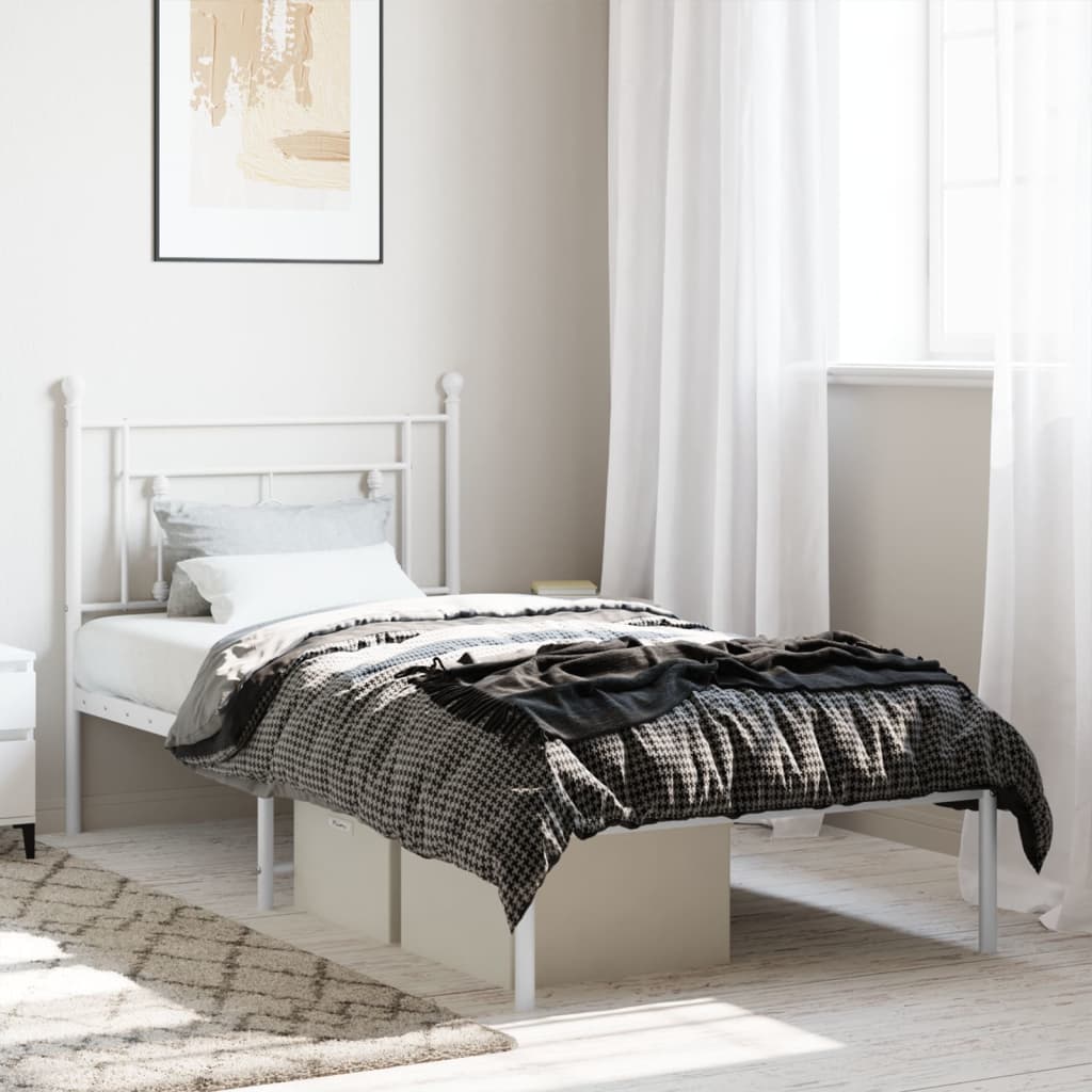 Metal Bed Frame without Mattress with Headboard White 90x200cm