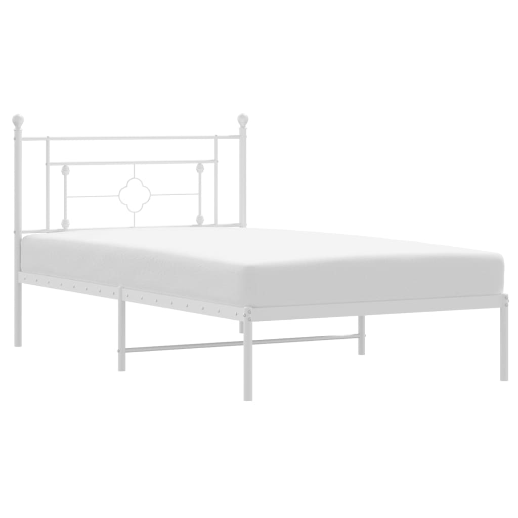 Metal Bed Frame without Mattress with Headboard White 107x203cm
