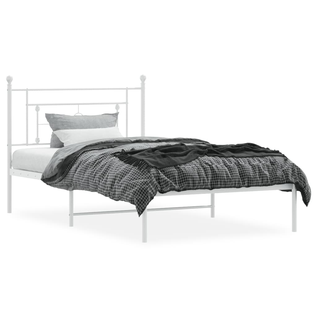 Metal Bed Frame without Mattress with Headboard White 107x203cm