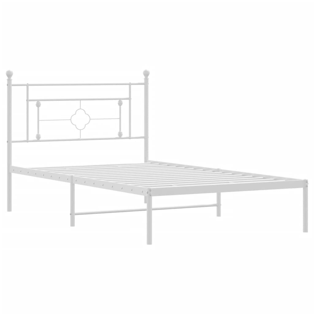 Metal Bed Frame without Mattress with Headboard White 107x203cm