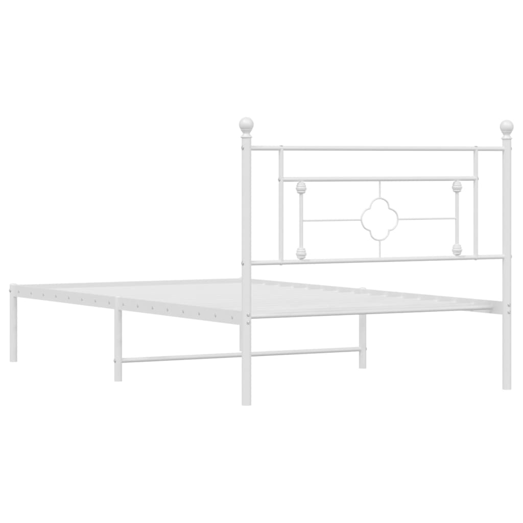 Metal Bed Frame without Mattress with Headboard White 107x203cm