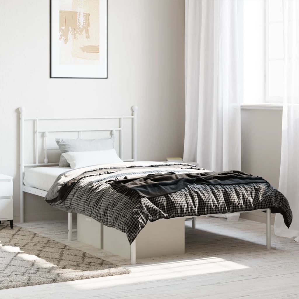 Metal Bed Frame without Mattress with Headboard White 107x203cm