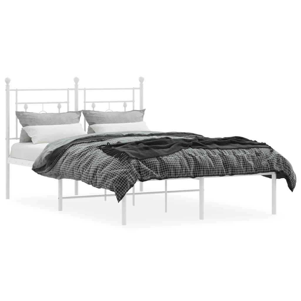 Metal Bed Frame without Mattress with Headboard White 120x190cm