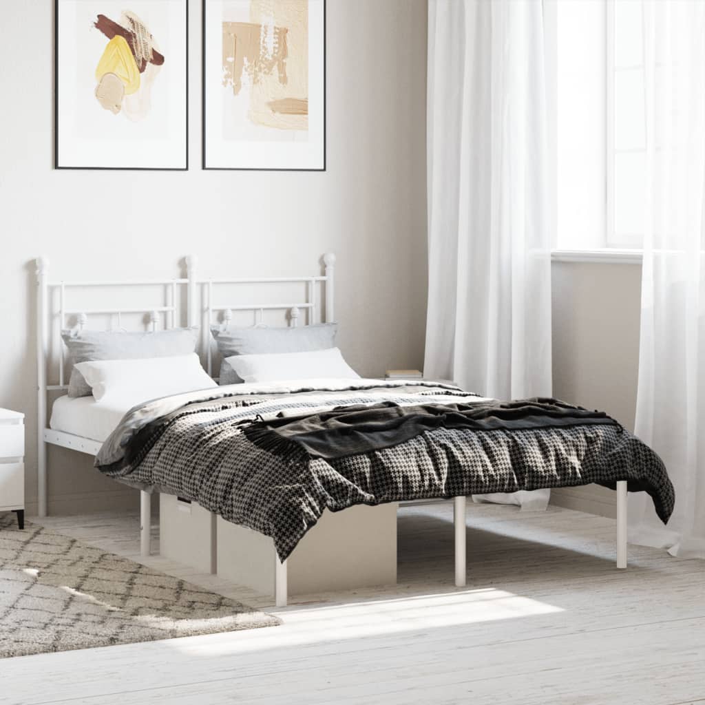 Metal Bed Frame without Mattress with Headboard White 120x190cm