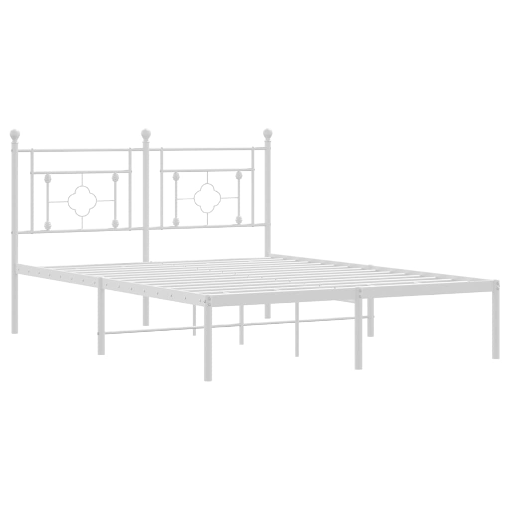 Metal Bed Frame without Mattress with Headboard White 135x190cm