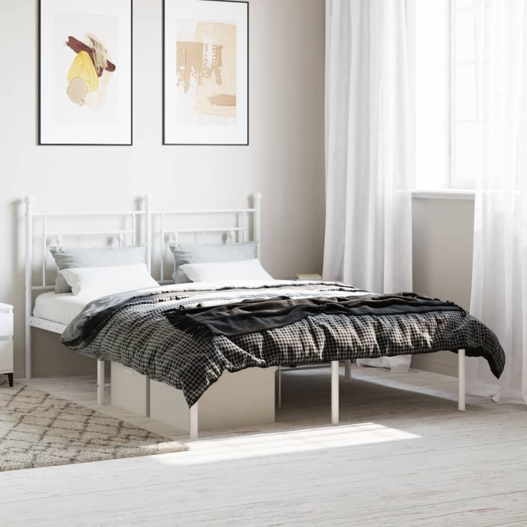 Metal Bed Frame without Mattress with Headboard White 135x190cm