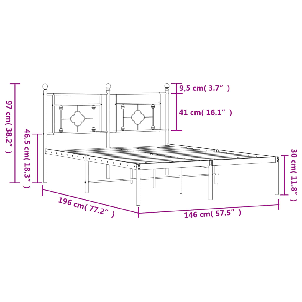 Metal Bed Frame without Mattress with Headboard White 140x190cm
