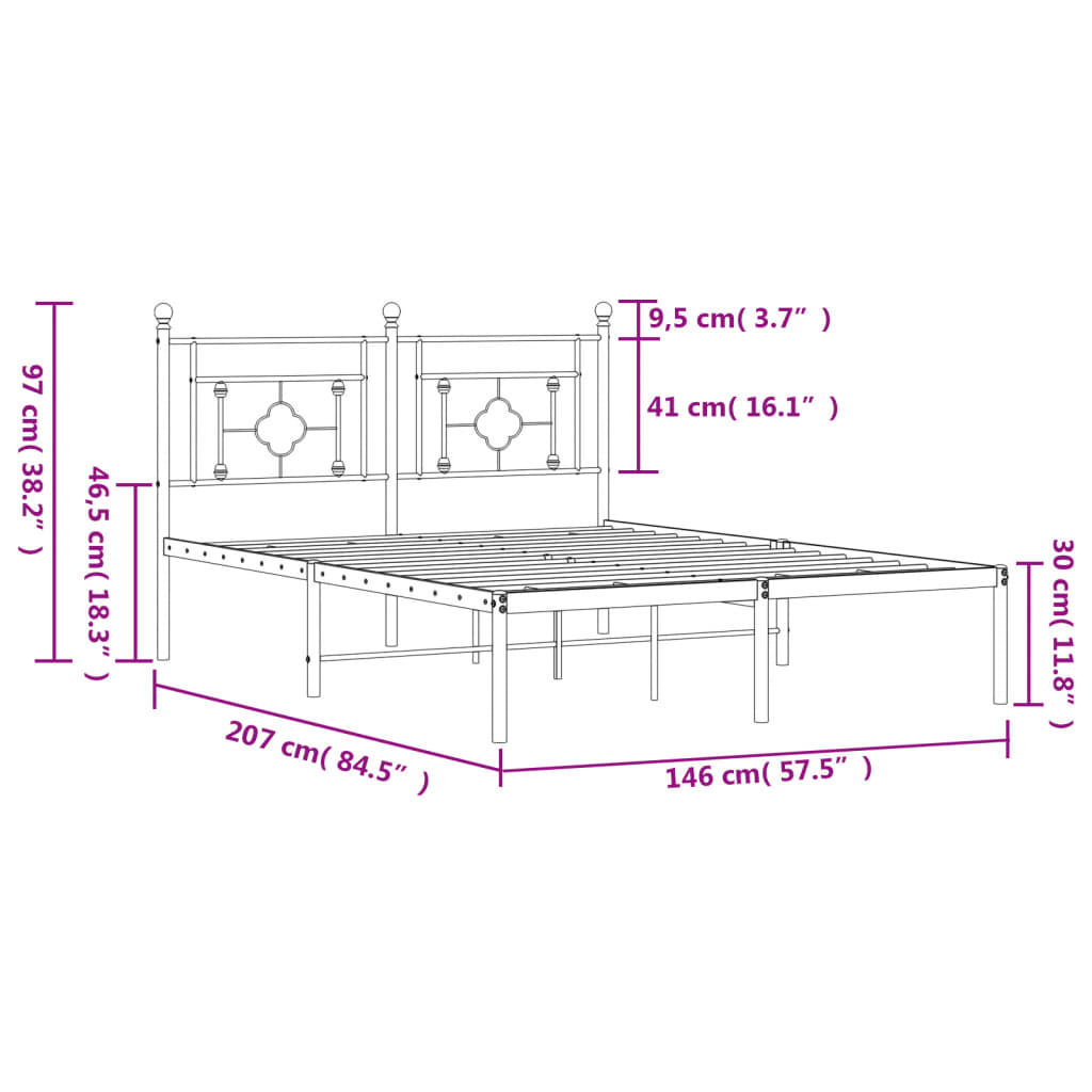 Metal Bed Frame without Mattress with Headboard White 140x200cm