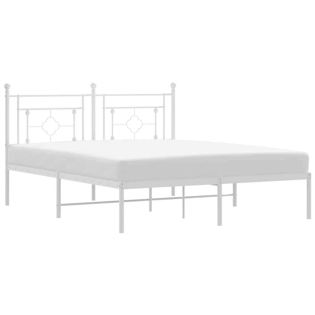 Metal Bed Frame without Mattress with Headboard White 150x200cm
