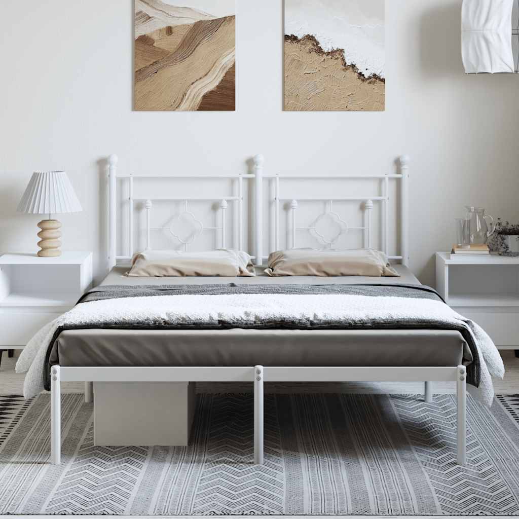 Metal Bed Frame without Mattress with Headboard White 150x200cm
