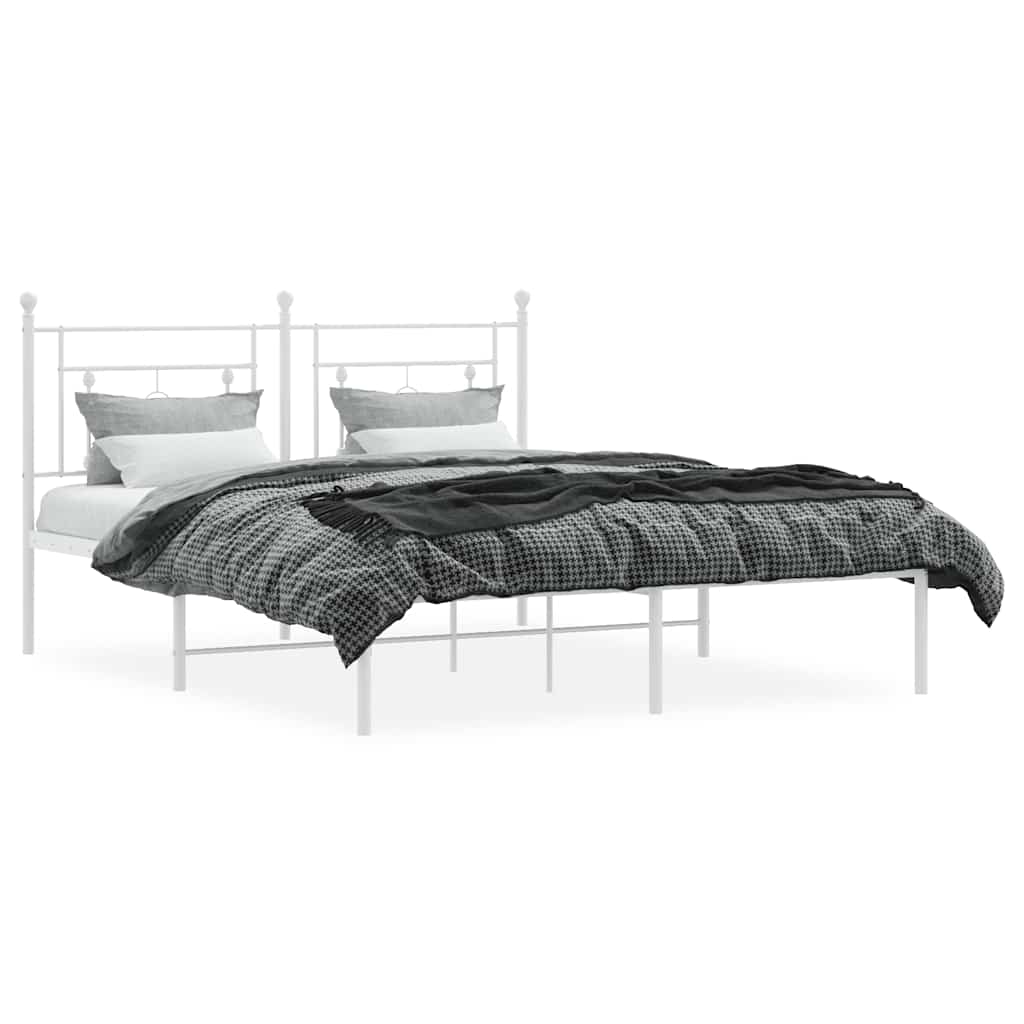 Metal Bed Frame without Mattress with Headboard White 150x200cm