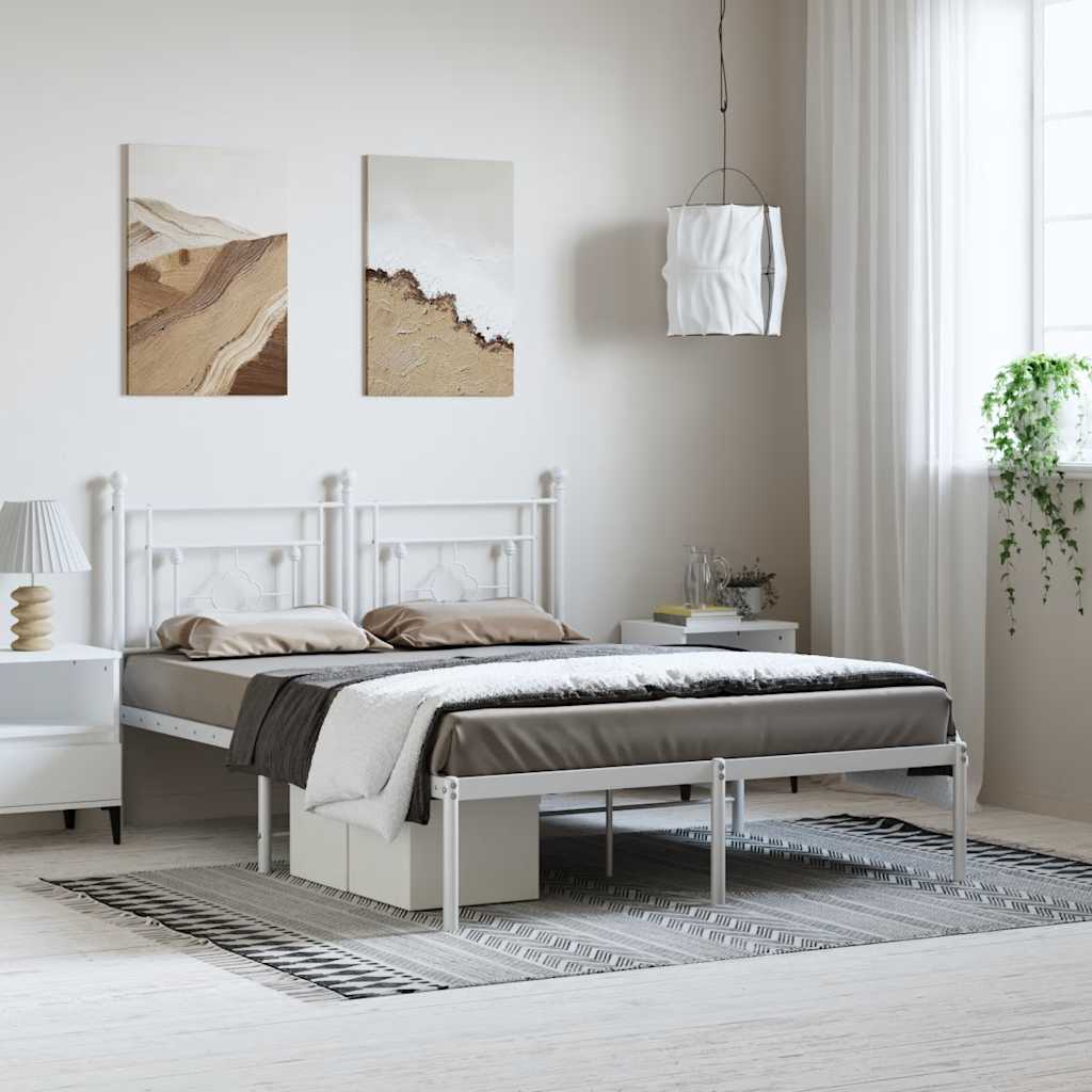 Metal Bed Frame without Mattress with Headboard White 150x200cm