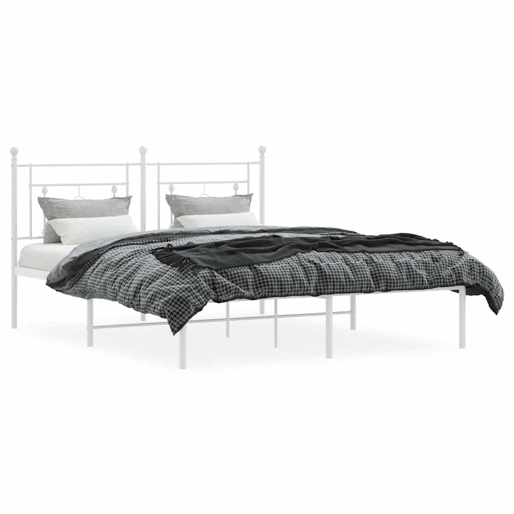 Metal Bed Frame without Mattress with Headboard White 160x200cm
