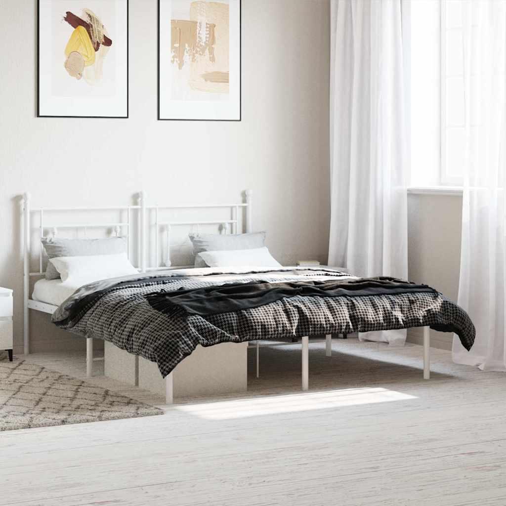 Metal Bed Frame without Mattress with Headboard White 160x200cm