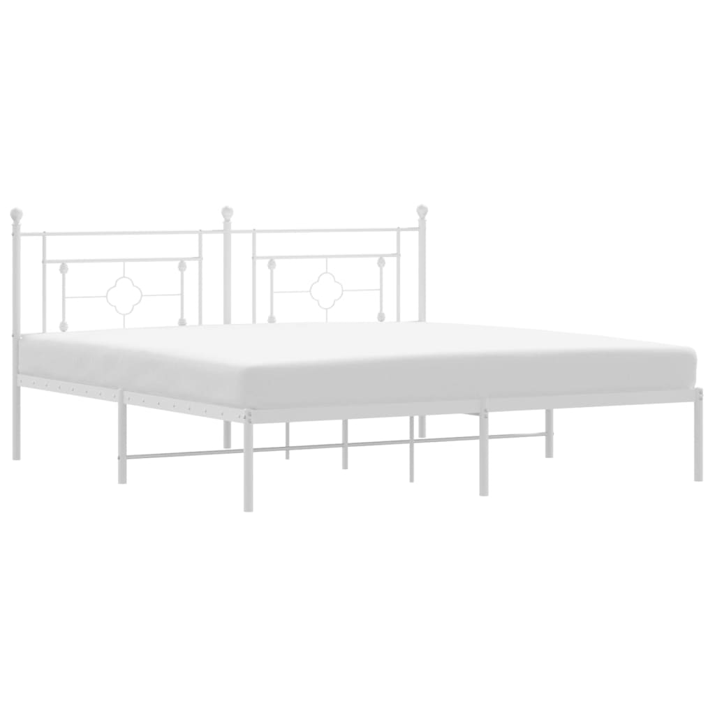 Metal Bed Frame without Mattress with Headboard White 180x200cm