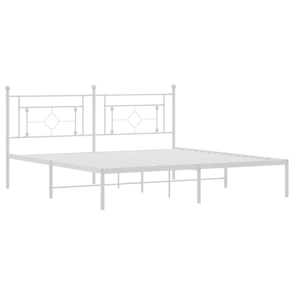 Metal Bed Frame without Mattress with Headboard White 180x200cm