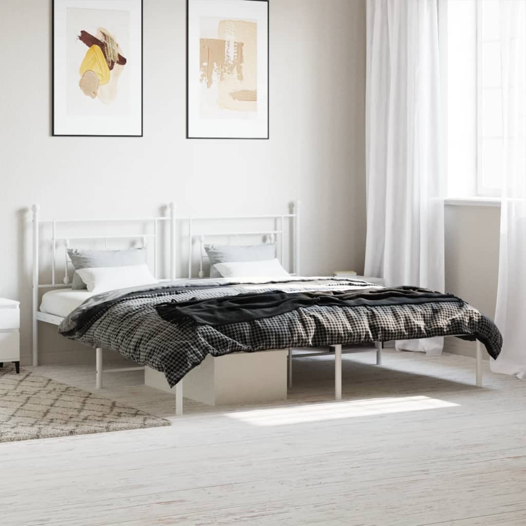 Metal Bed Frame without Mattress with Headboard White 180x200cm