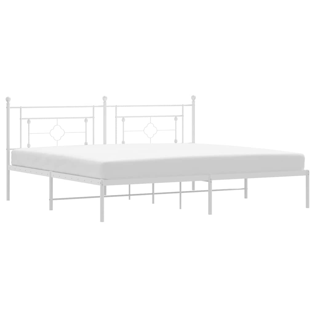 Metal Bed Frame without Mattress with Headboard White 193x203cm