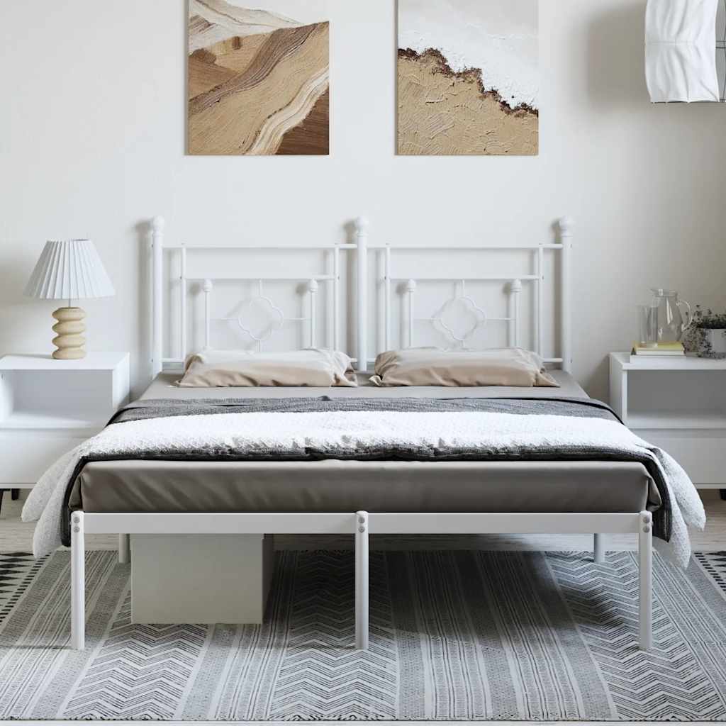 Metal Bed Frame without Mattress with Headboard White 193x203cm