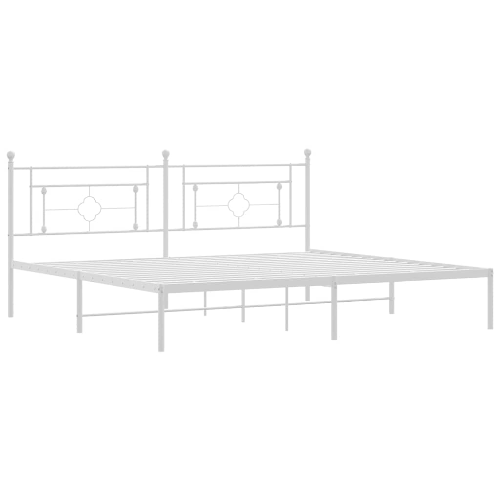 Metal Bed Frame without Mattress with Headboard White 193x203cm