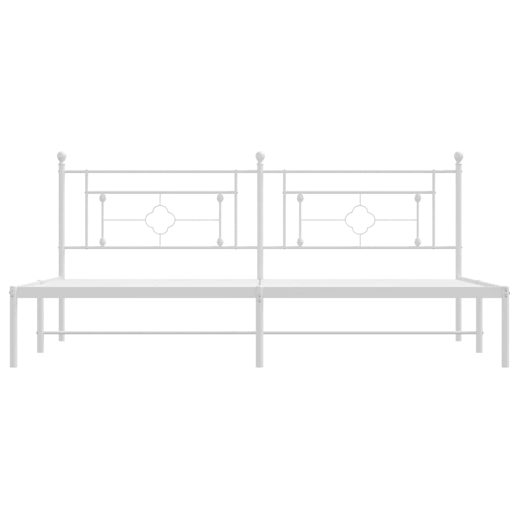Metal Bed Frame without Mattress with Headboard White 193x203cm