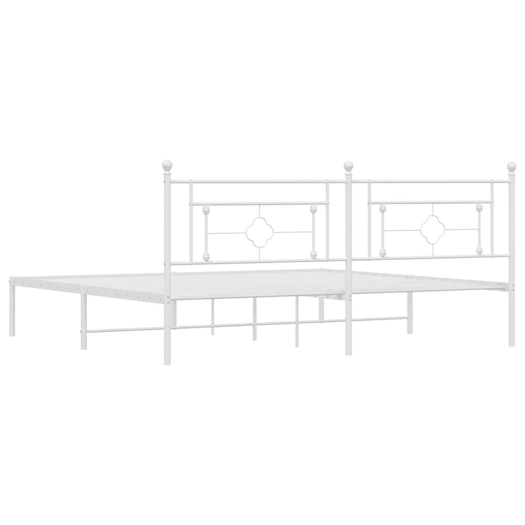 Metal Bed Frame without Mattress with Headboard White 193x203cm