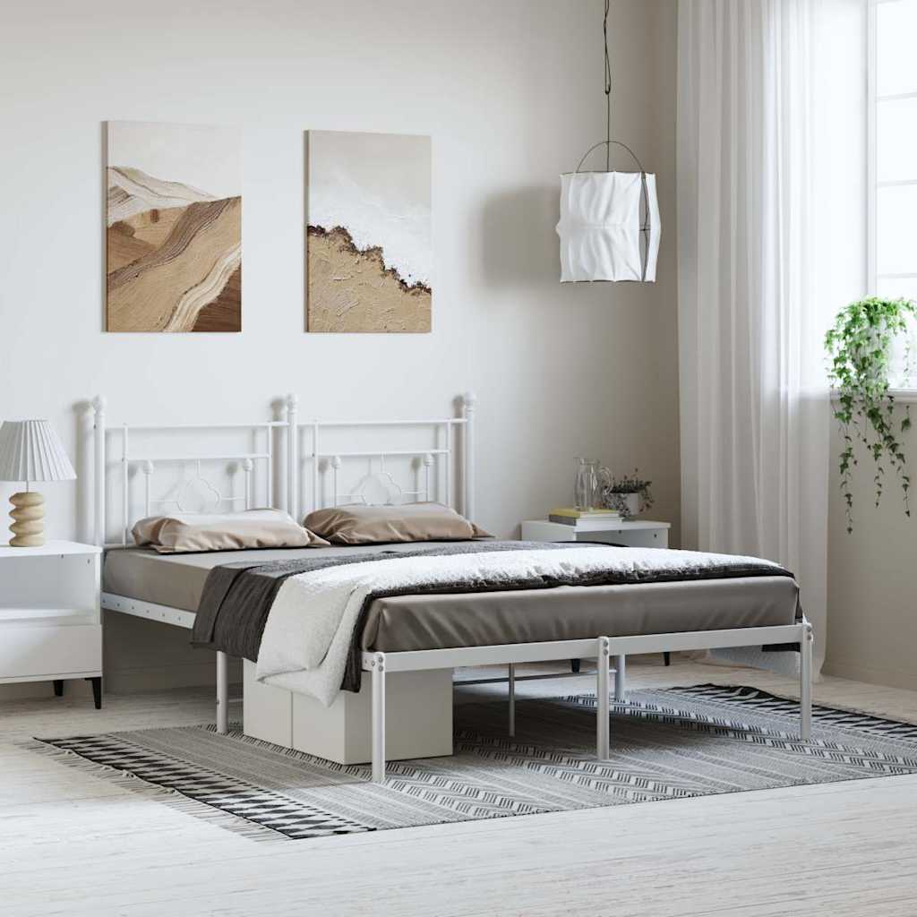 Metal Bed Frame without Mattress with Headboard White 193x203cm