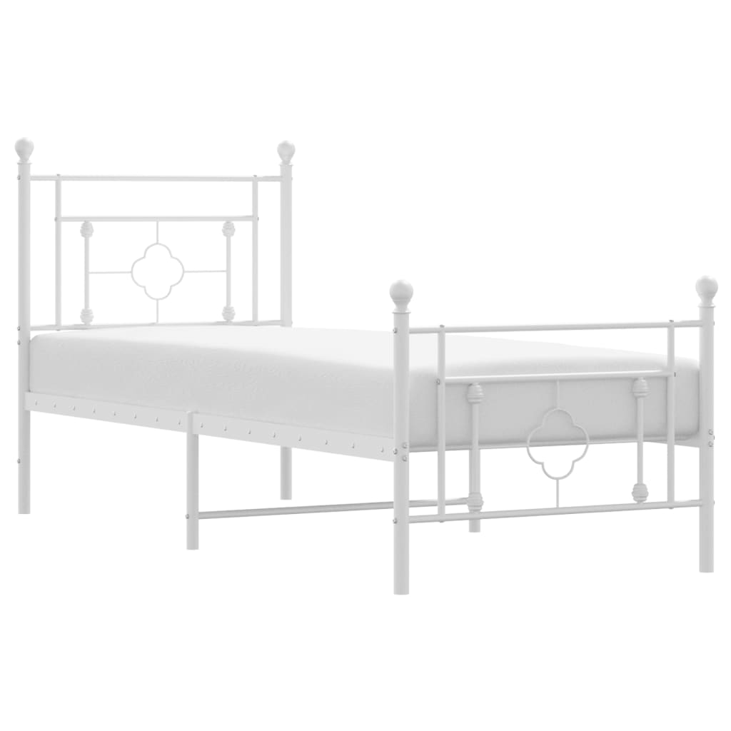 Metal Bed Frame without Mattress with Footboard White 75x190cm