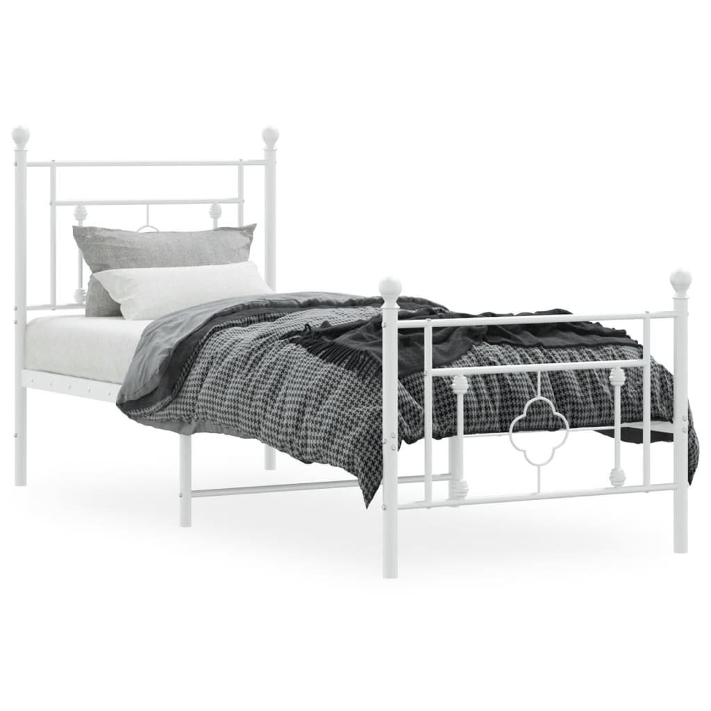 Metal Bed Frame without Mattress with Footboard White 75x190cm
