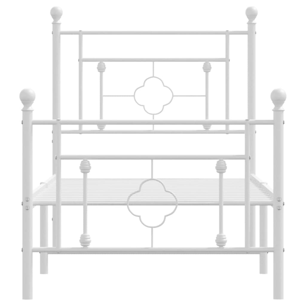 Metal Bed Frame without Mattress with Footboard White 75x190cm