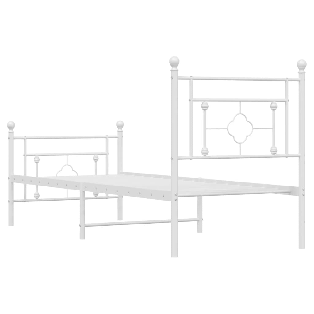 Metal Bed Frame without Mattress with Footboard White 75x190cm